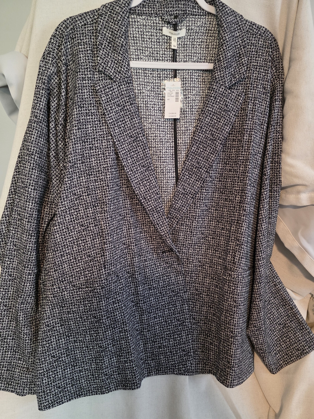 Maurices Black and White Textured Open-Front Blazer